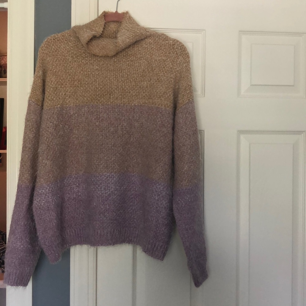 Soft Waffle Knit Yellow-Purple Sweater